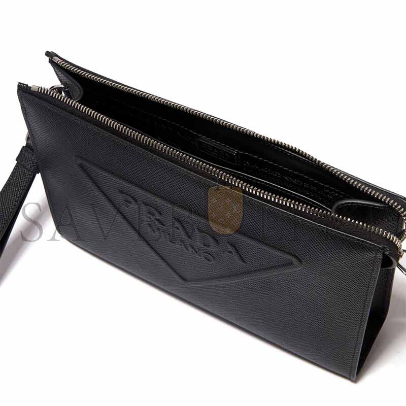 Pra*a embossed logo pouch in saffiano-leather 2vf039 (25*17*5cm)
